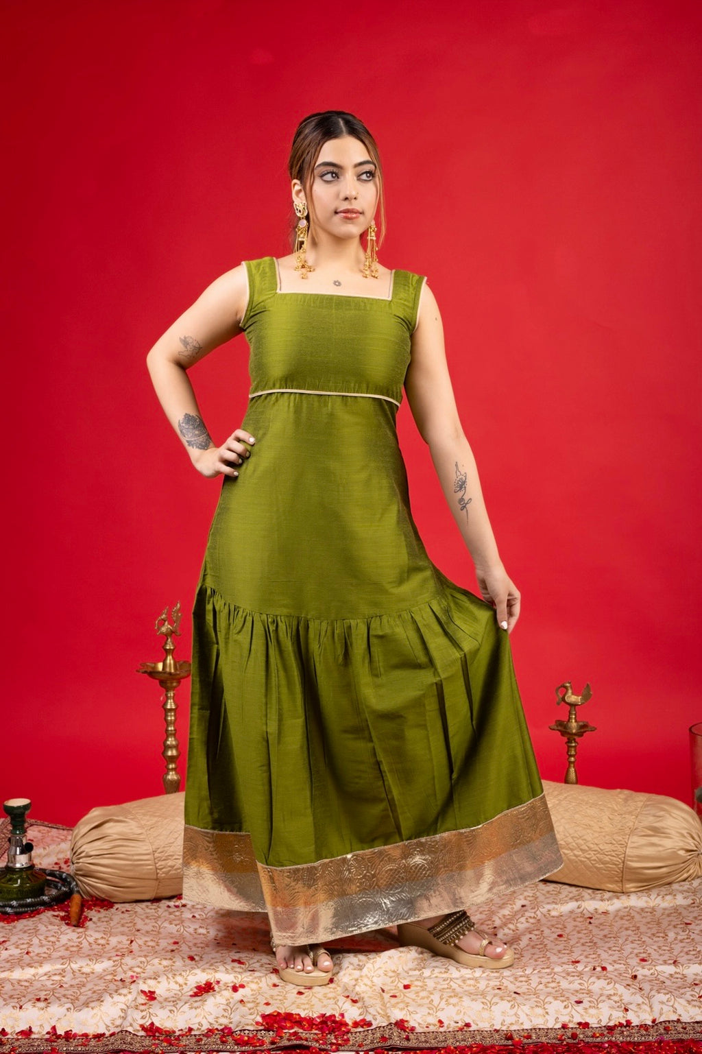 SAIBA MEHNDI CAPE DRESS