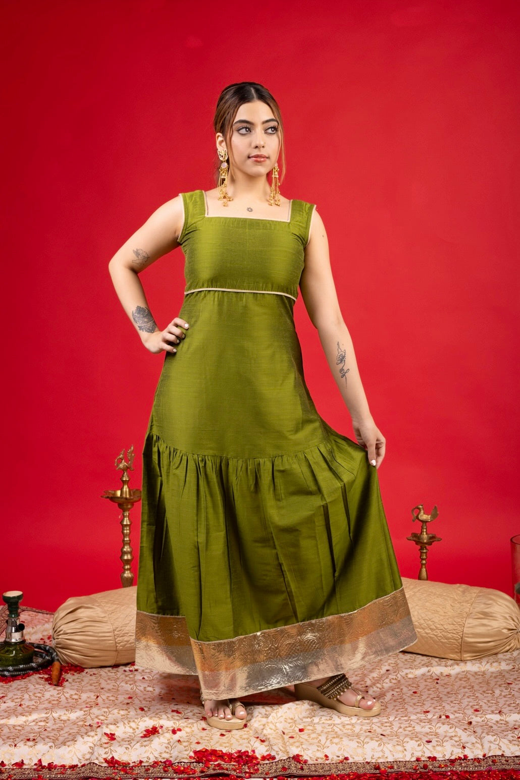 SAIBA MEHNDI CAPE DRESS